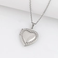 Polished silver heart locket necklace made of stainless steel with decorative edges - Insert Diamond Heart/Steel