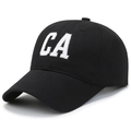 Classic black cotton baseball cap featuring vintage white CA letter embroidery at 45-degree angle - Adjustable / Black