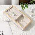 Elegant rectangular jewelry display box with gold frame and velvet lining in variant B - Type A Plain / Off-white