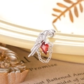 Silver bird stud earring with red zircon stone and chain drop in a minimalist design - Silver Red (Single)