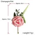 Champagne pink PE rose boutonniere with green leaves and white ribbon for weddings - Champagne Pink