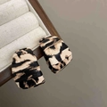 Pendientes de aro de cuero sintético con estampado de leopardo negro y beige - 59# Aros Ensanchados de Leopardo