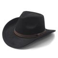 Classic black faux suede fedora cowboy hat with brown leather band and studs - M(56-58cm) / Black Faux Suede