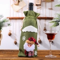 Green burlap Christmas wine bottle bag with Santa Claus and snowflake decorations - Santa Claus / Green