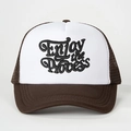 Cappellino trucker marrone e bianco con ricamo Enjoy the process e retro in rete - Taglia unica / Caffè/Bianco