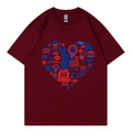 T-shirt homme bordeaux oversize en coton avec imprimé patriotique USA en forme de cœur - Bordeaux