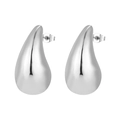 Minimalist silver teardrop earrings with a polished mirror finish on white background - Steel