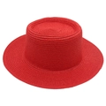 Vibrant red boater straw hat with flat top and fine weave for summer sun protection - One Size / Red