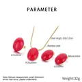 Details van de vergulde roestvrijstalen sieradenset met rode marmerpatroon stenen - Rood (KS220693-LX)