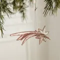Rose gold glitter star comet Christmas tree ornament with silver hanging string - Meteor Style