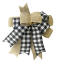 Nœud de Noël rustique avec motif à carreaux noir et blanc et texture jute - 1 Pièce Noeud Multicouche à Carreaux Noir et Blanc