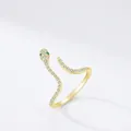 S925 sterling silver snake ring in gold finish with green gemstone eyes and pavé stones - Adjustable Open / Gold