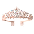 Elegant rose gold bridal tiara with sparkling rhinestones and teardrop centerpiece - Rose Gold AB Zircon