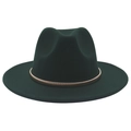 Detail of dark green cashmere fedora featuring a rose gold metal band accessory - Dark Green (Gold Ring)