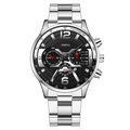 Montre en acier argenté avec cadran noir et sous-cadrans chronographes par Geneva - Argent (Bout Courbé)