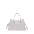 Sac bandoulière blanc en similicuir crocodile avec anses et détails dorés brillants - Blanc