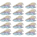 Detail view of 15 pieces of wave embroidery patches with blue and pink gradient colors - Embroidery Patch Set