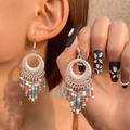 Orecchini boho in argento con nappe di perline colorate rosse e blu per donna - Argento Antico (11761)