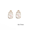 Pink heart-shaped bottle alloy charms with gold trim and white enamel for DIY jewelry - White Hello Milk