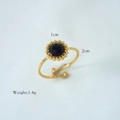 Macro detail of gold adjustable ring with 1cm black faceted stone and dimensions - Black Agate