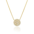 Close-up of gold plated necklace with round micro-pave pendant and clear zircon stones - Round / Gold