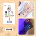 Luminous Halloween temporary tattoo Hi-192 with blue glowing cat and skull designs - Hi-192 Cat Candlestick