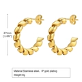 Detail view of 27mm gold-plated stainless steel spiral earrings with size and weight info - Spiral C-Shaped(EH-537G-27)
