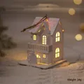 Light-up wooden Christmas house ornament with couple silhouette and warm LED glow - Medium White House - Wedding