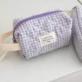 Trousse à maquillage matelassée à carreaux baies avec fermeture éclair et poignée - Pochette de Poignet Matelassée Myrtille (16*10*7cm)