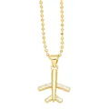 Golden airplane pendant necklace with beaded chain and micro-set zircon stones - Style A