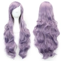 Long wavy light purple cosplay wig with bangs shown in front and back views - Violet