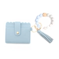 Light blue silicone bead bracelet keychain set with PU leather wallet and tassel - Light Blue
