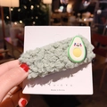 Pinza de pelo verde de felpa con diseño de aguacate sobre cartulina blanca - J-19-Aguacate