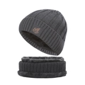 Winter thermal set including dark grey knitted beanie and fleece neck warmer with maple patch - One Size(Adjustable) / Gray