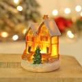 Lighted Christmas snow house resin ornament with LED glow and glitter snow details - Warm Snow Cottage Style (Q-J66)