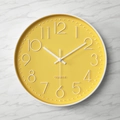 Modern silent quartz wall clock with bright yellow dial and white 3D numbers, 35cm size - Yellow Face White Numerals White Case