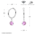 Detail of silver S925 earrings with pink zircon showing dimensions and weight 1.26g - 925 Silver / July White Gold Plated (Pink Zirconia)