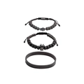 Men's 3-piece black beaded bracelet set with crown and Hamsa hand charms - Three-Piece Set / Black