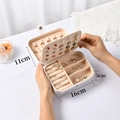 Portable white jewelry storage box with ring slots and mirror in a minimalist style - Double Layer Rectangular (Cream White)