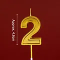 Sparkling gold glitter number 2 birthday candle, 4.8cm height with long stand - New Number 2 Golden Candle