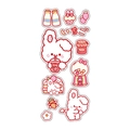 Cute white bunny and strawberry PET waterproof stickers set for water bottle decoration - Milk Tea Rabbit