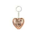 Gros plan du porte-clés boule disco en forme de cœur or rose avec miroirs réfléchissants - Or rose