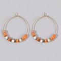 Bohemian gold hoop earrings with orange and white marble beads in a minimalist style - Orange and White Beaded Gold Hoop (B-E23120801A)