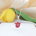 Christmas red glove pendant necklace with silver snowflake and sparkling rhinestones - Red Sun Little Glove / Silver