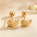 Golden snail screw back ear studs with detailed spiral texture in polished finish - Gold Copper Snail (03 Mid KC Gold Snail 6940)