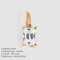 4x6mm rectangular clear crystal birthstone pendant in 14K gold plated stainless steel - April White / Gold