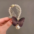 Fermaglio per capelli a farfalla dorato con ala in rete viola, perle e nappa - J19 Farfalla Viola Perla Molletta per Capelli
