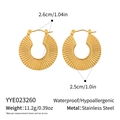 Detail view of gold pleated fan hoop earrings in hypoallergenic stainless steel - Fan Pleated Hoop Style(YYE023260)