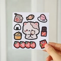 Cute cartoon animal sticker set with cat and snack motifs for water bottle decoration - Thickened Waterproof - No Strawberry Troubles