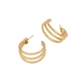 Minimalist triple-layer C-shaped gold geometric hoop earrings with polished finish - Three-layer Overlapping Cylindrical Style (5#)